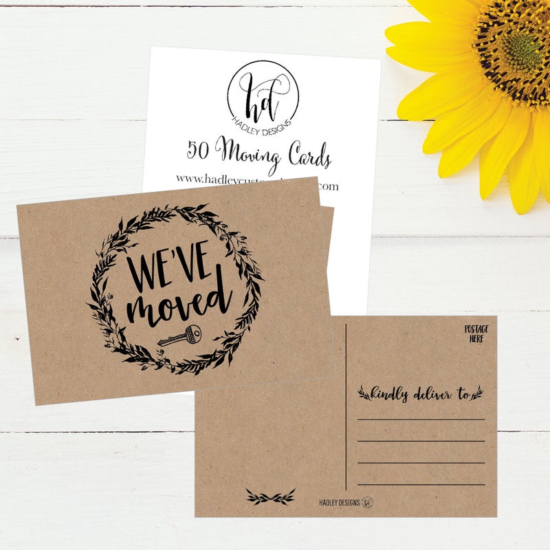 Hadley Designs Set of 50 Rustic Kraft We've Moved Postcards, Change of New Address Moving Announcements, House Warming Gifts, We Have Just Moved Note Cards, Pack of Real Estate Home Postcard - Image 3